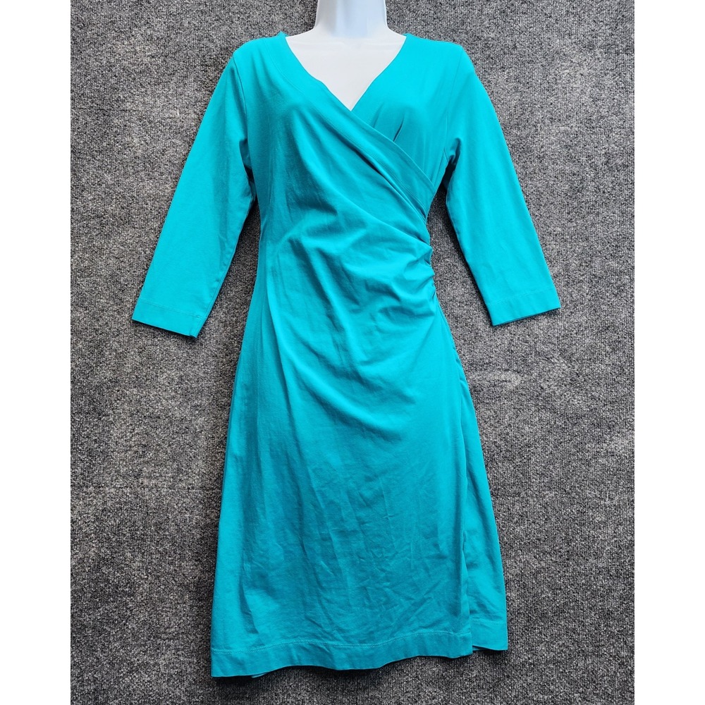 Soft Surroundings Women's S Faux Wrap Ruched Cotton Dress Coastal Casual Travel